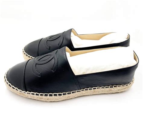 chanel black leather espadrilles|authentic Chanel espadrilles for sale.